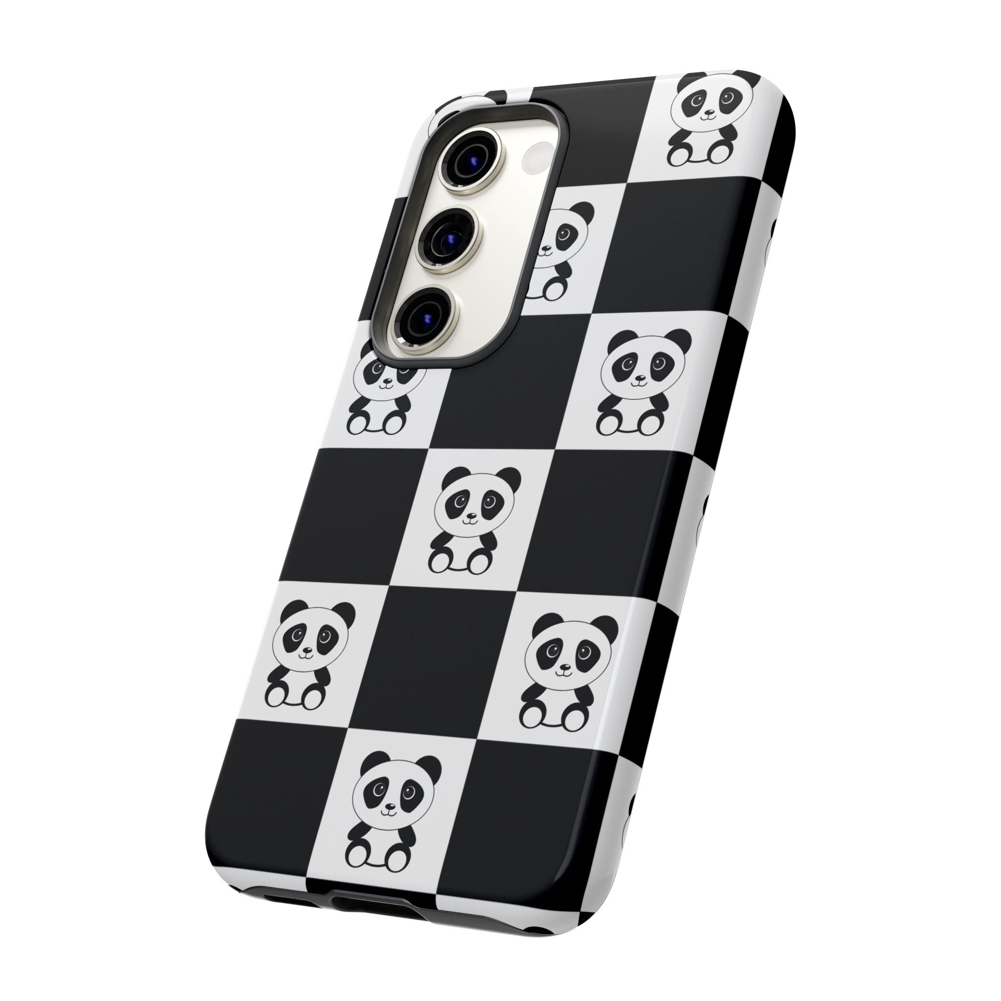 Panda Chessboard Tough Cases, Cute Panda Phone Covers, Chess Pattern iPhone Case, Board Games Phone Accessories, Animal Lover Tech