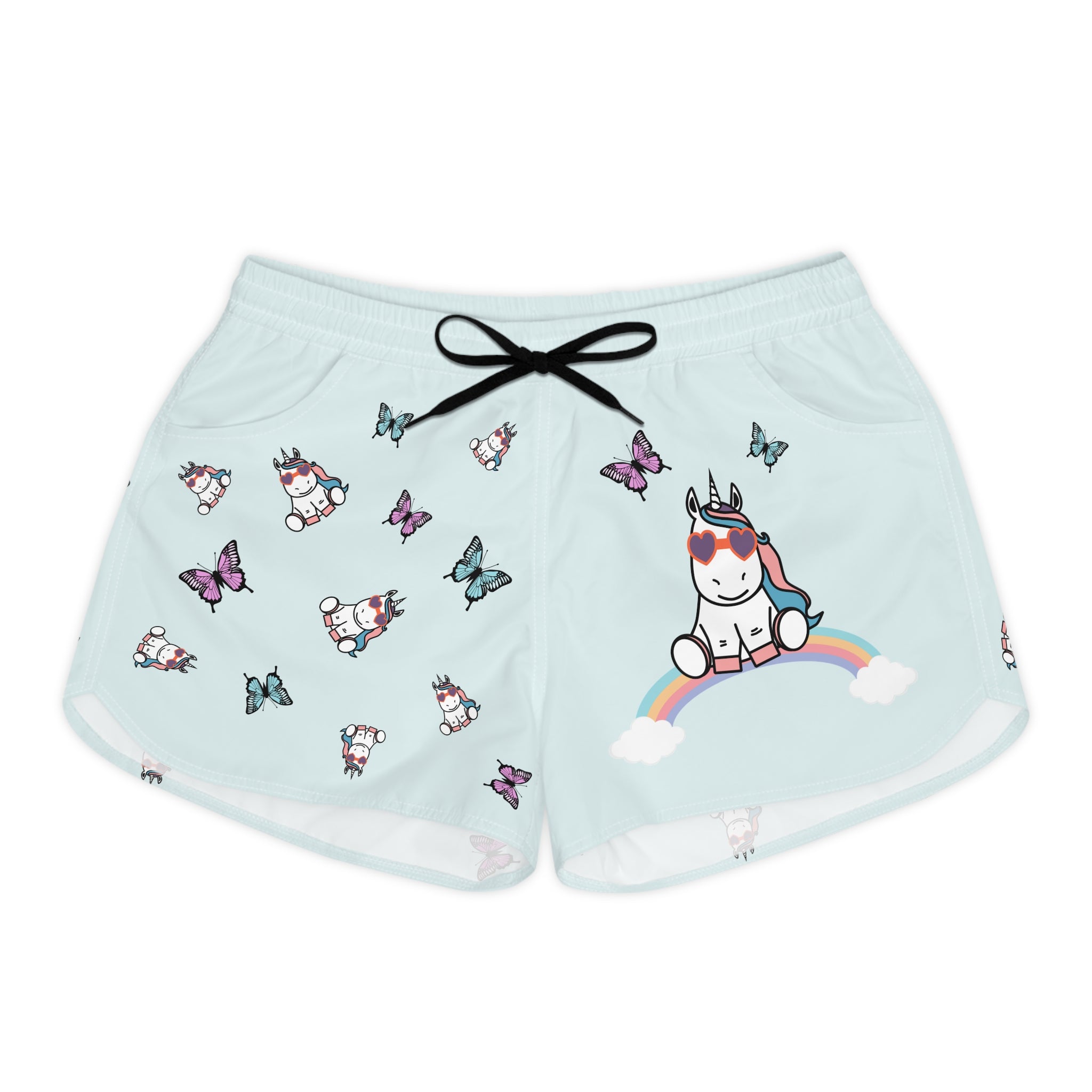Kawaii Unicorn Shorts, Women's Lounge Wear, Cute Women's Sleepwear, Magical Pajama Bottoms, Blue Casual Shorts for Her
