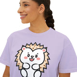 Kawaii Hedgehog Boxy Tee - Women's Graphic T-Shirt