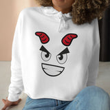 Demon Face Crop Hoodie - Gothic Devil Graphic Pullover Sweatshirt