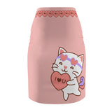 Kawaii Cat Pencil Skirt, Cute Kitty Skirt, Heart Print Women's Skirt, Cat Lover Gift, Animal Print Apparel, Valentine's Day Fashion,