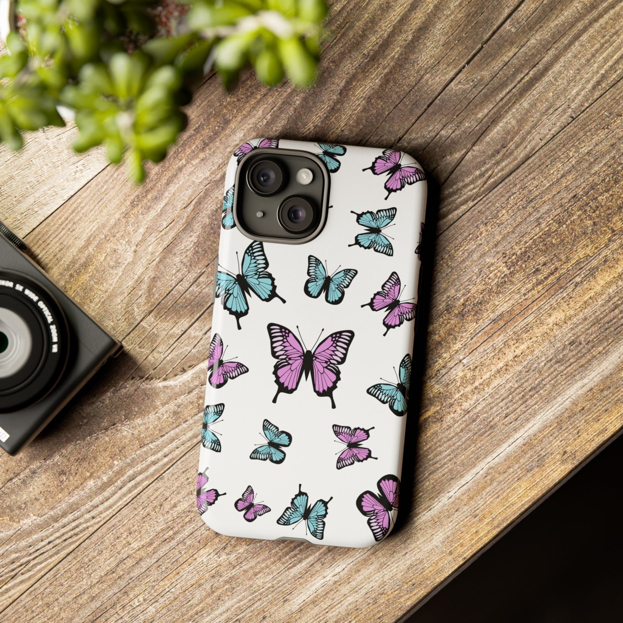 Butterfly Pattern White Background Phone Cases, Protective Cover, Strong Cases, Impact Resistant, Floral Design, Unique Gifts