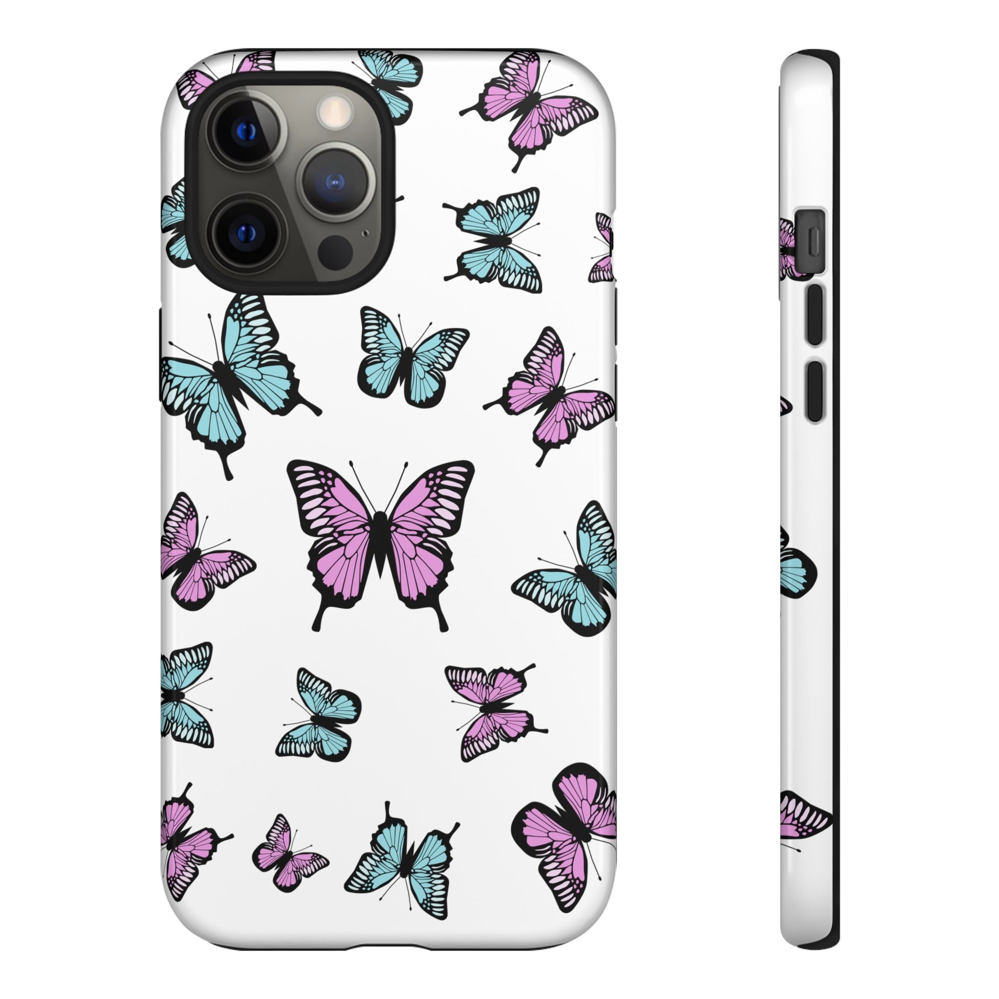 Butterfly Pattern White Background Phone Cases, Protective Cover, Strong Cases, Impact Resistant, Floral Design, Unique Gifts
