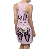 Kawaii Rabbit Face Dress, Self Love Club Racerback Dress, Cute Bunny Sleeveless Dress, Women's Spring Fashion, Pastel Pink A-Line Dress