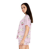 Kawaii Sleeping Bears with Cherries Pink Women's Short Pajama Set