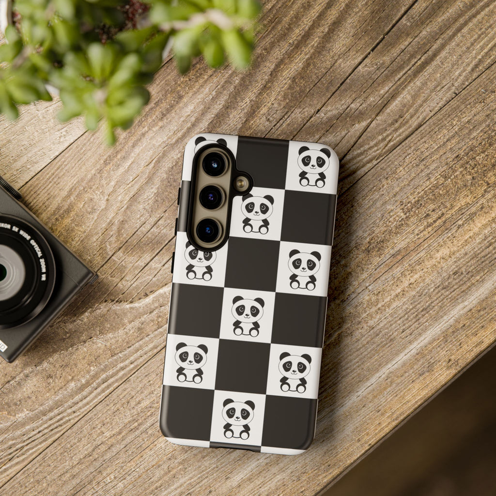 Panda Chessboard Tough Cases, Cute Panda Phone Covers, Chess Pattern iPhone Case, Board Games Phone Accessories, Animal Lover Tech