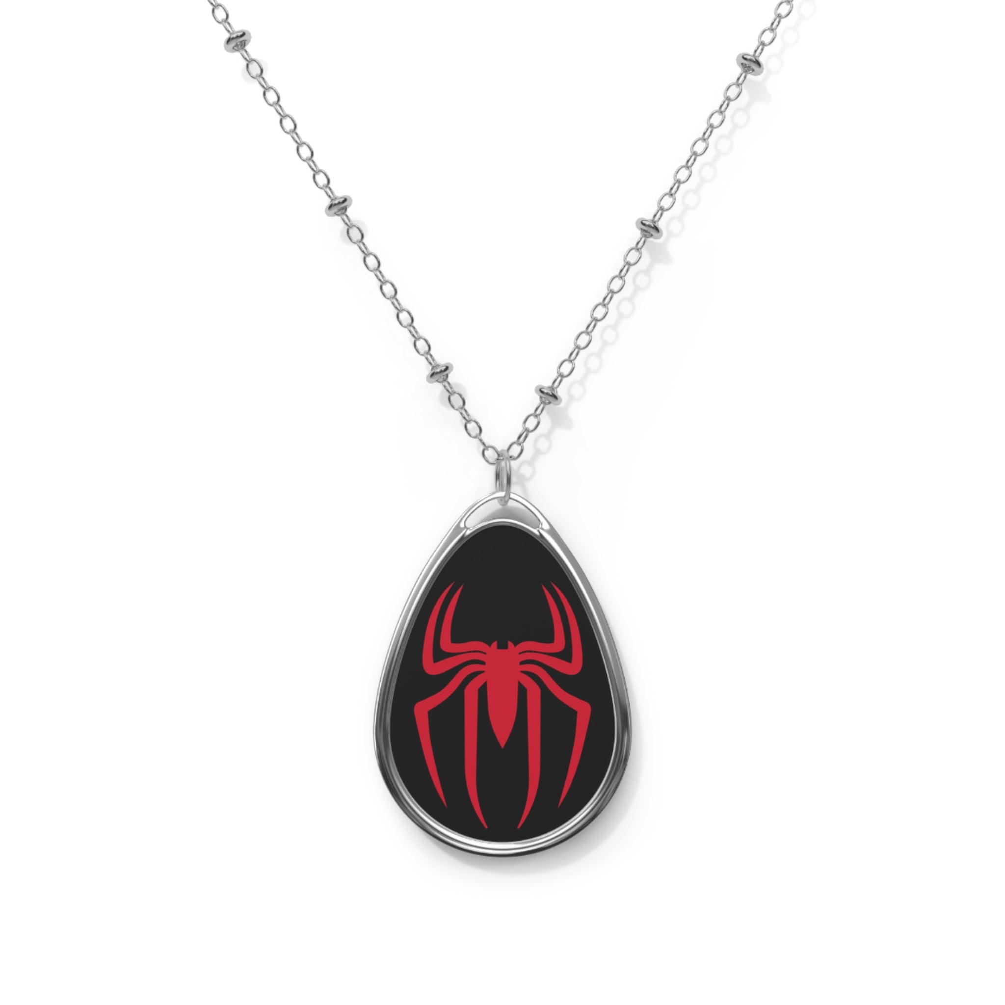 Red Spider Oval Necklace - Gothic Jewelry - Halloween Accessory