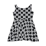 Pandas Chessboard Skater Dress, Women's Trendy Panda Print Flare Dress, Cute Animal Lover Fashion, Gift for Her, Casual Summer Wear