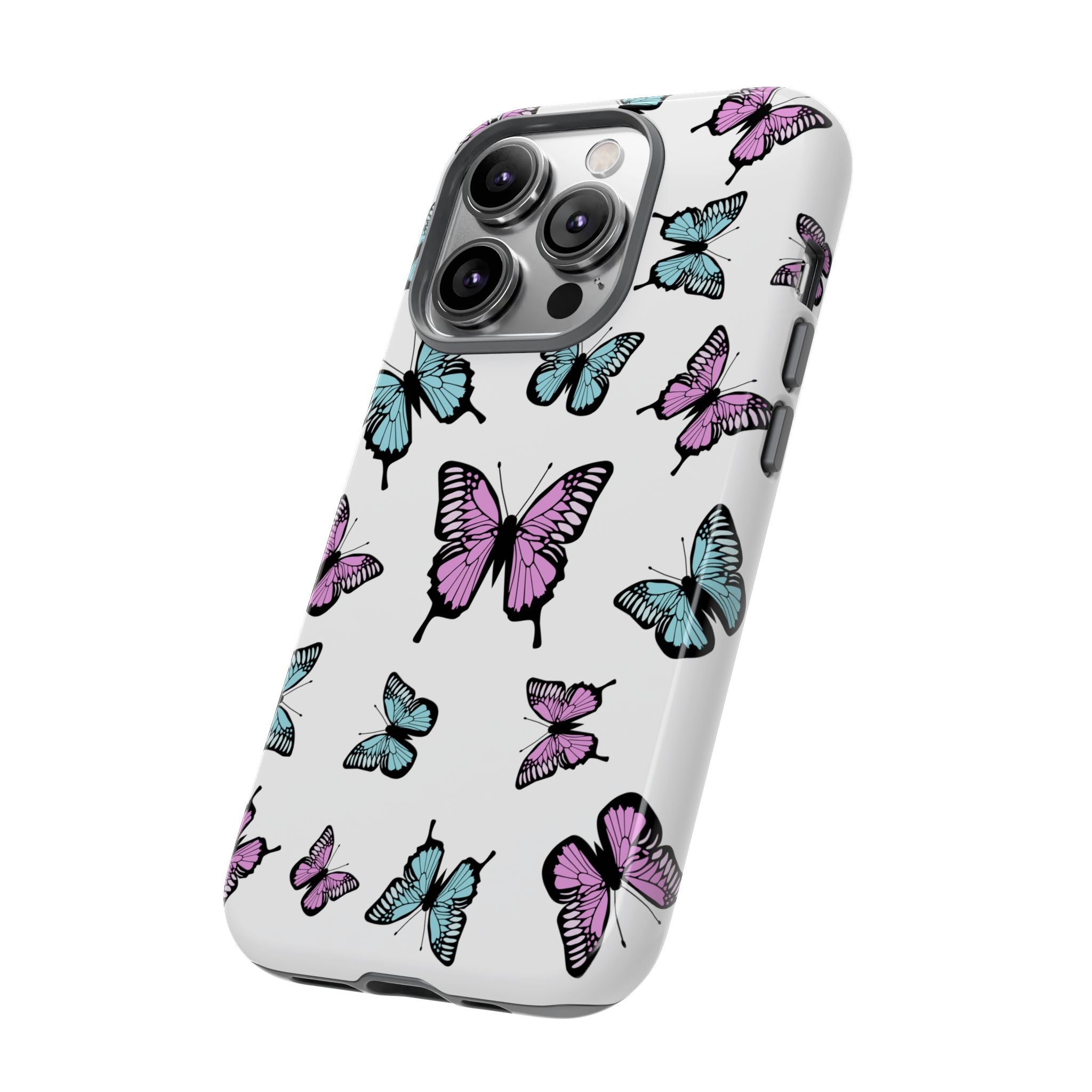 Butterfly Pattern White Background Phone Cases, Protective Cover, Strong Cases, Impact Resistant, Floral Design, Unique Gifts