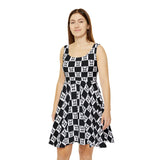 Pandas Chessboard Skater Dress, Women's Trendy Panda Print Flare Dress, Cute Animal Lover Fashion, Gift for Her, Casual Summer Wear