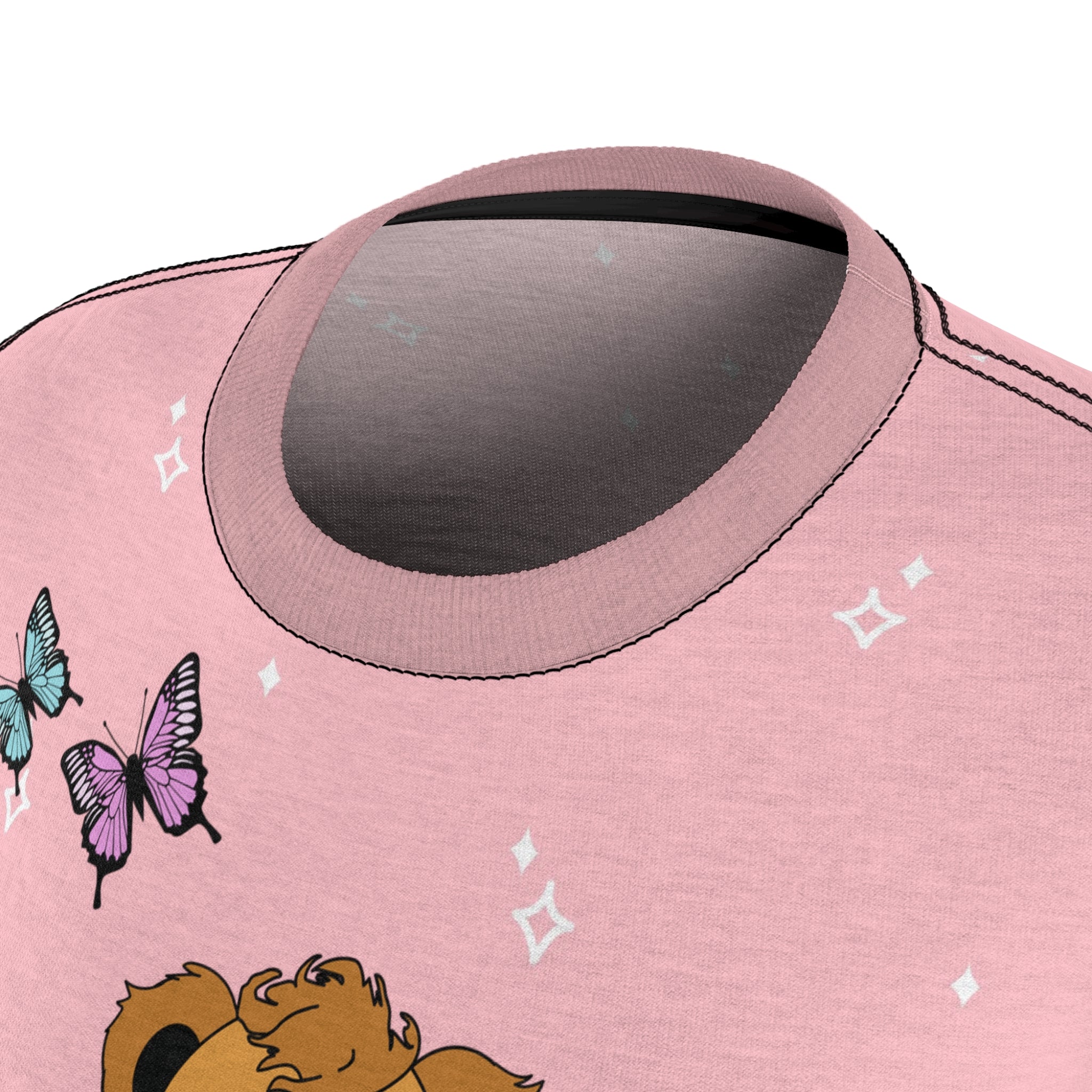Cute Lion with Butterflies and Rainbow Pink Tee, Women's Graphic Tshirt, Animal Lover Gift, Colorful Nature Shirt, Wildlife Clothing, Summer