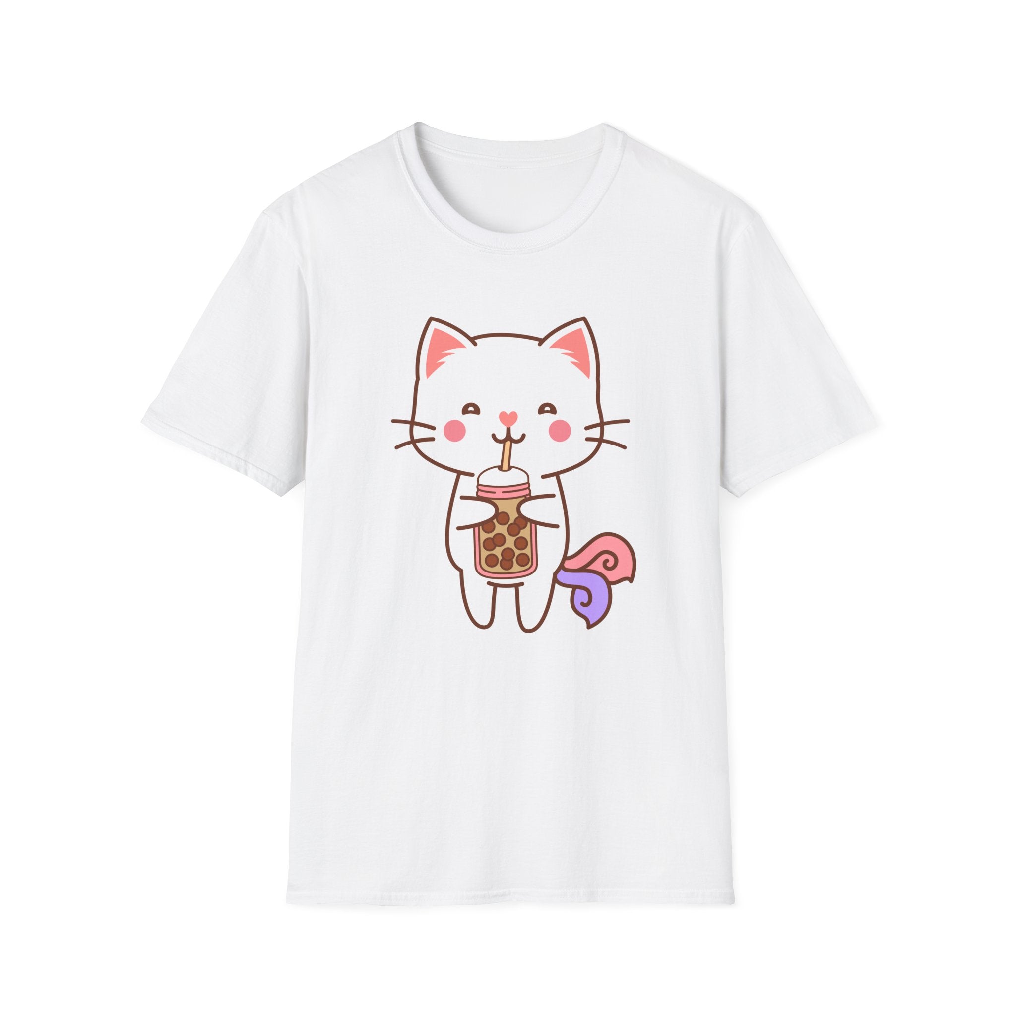 Cat Boba Tea Bubble Tea Anime Kawaii Neko Softstyle T-Shirt, Cute Japanese Kitty Drink Tee, Fun Cartoon Cat Lover Shirt, Trendy