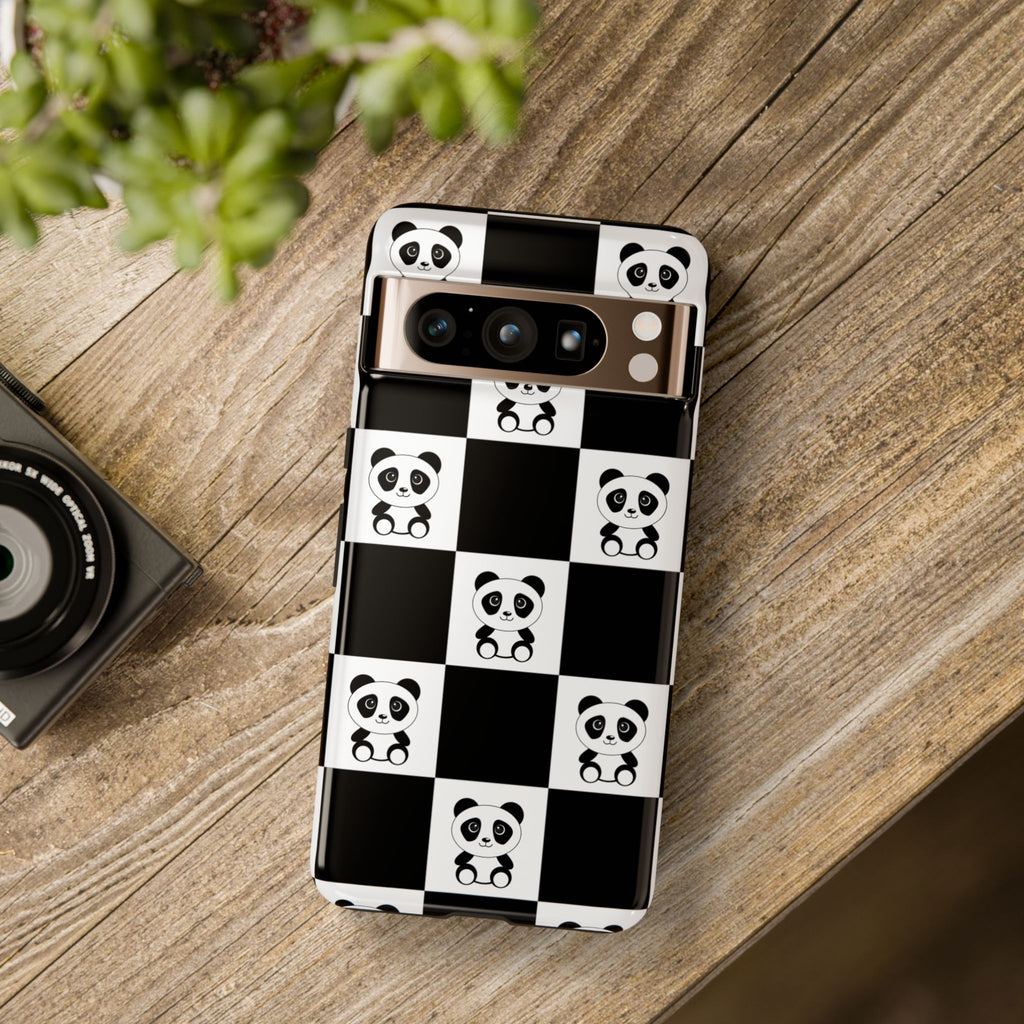 Panda Chessboard Tough Cases, Cute Panda Phone Covers, Chess Pattern iPhone Case, Board Games Phone Accessories, Animal Lover Tech