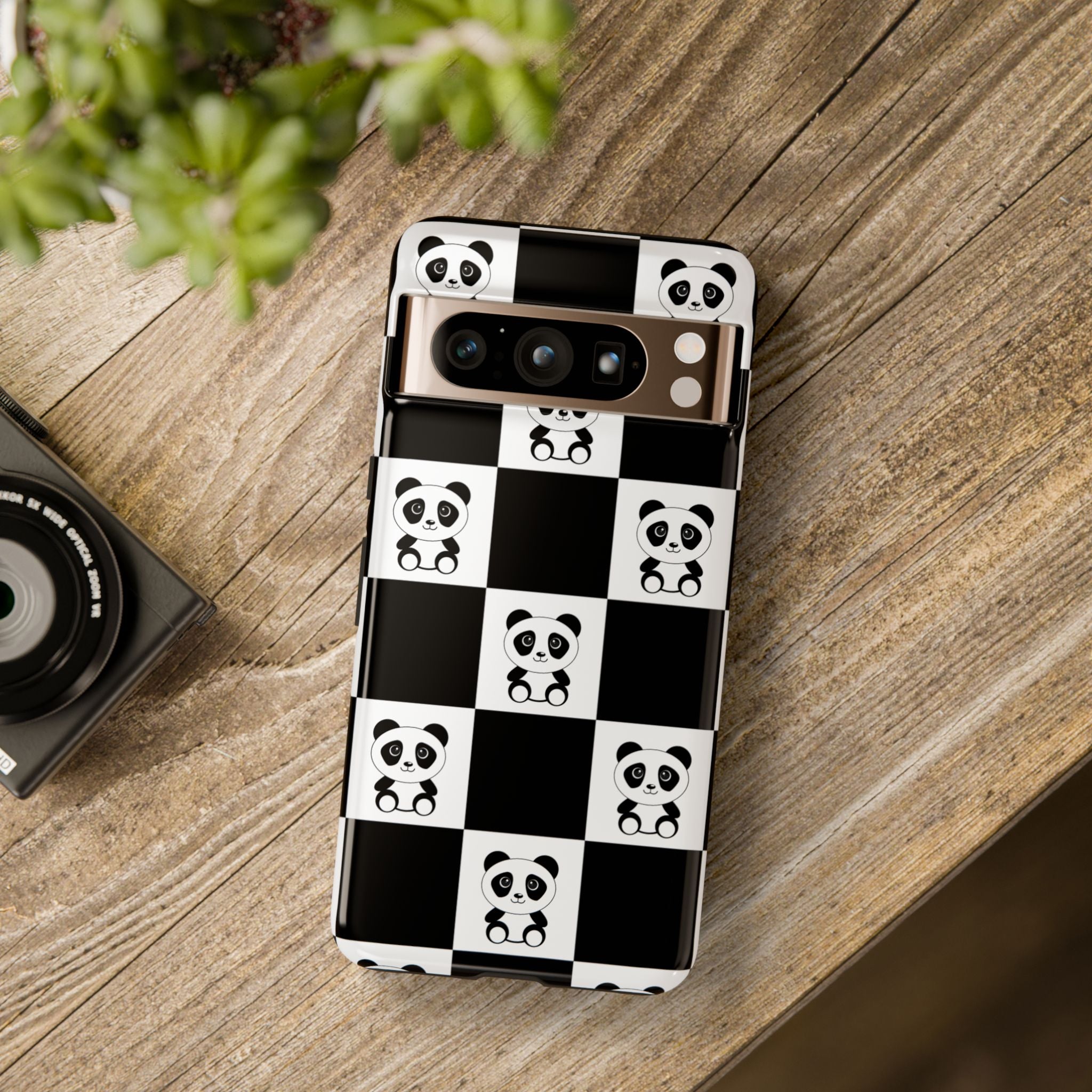 Panda Chessboard Tough Cases, Cute Panda Phone Covers, Chess Pattern iPhone Case, Board Games Phone Accessories, Animal Lover Tech