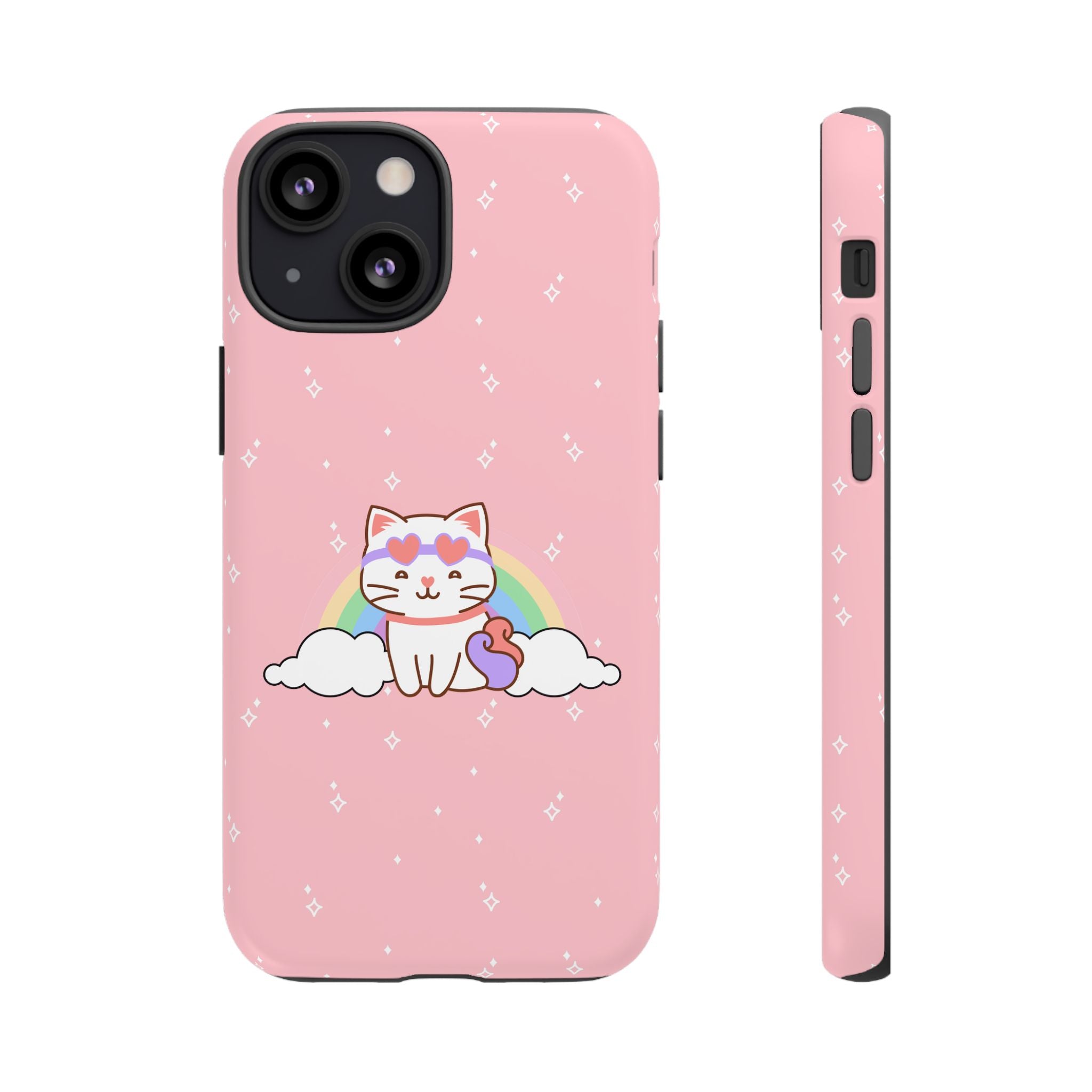 Kawaii Cat Rainbow Tough Cases, Cute Kitty Phone Cover, Protective Phone Case, Adorable Cat Lover Gift, Fun Rainbow Cat Phone Accessories