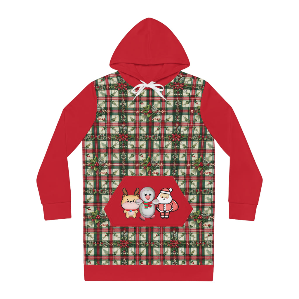 Christmas Pinguin Santa Claus Reindeer Hoodie Dress for Women, Holiday Winter Sweatshirt Tunic, Festive Christmas Party Outfit, Cute Xmas