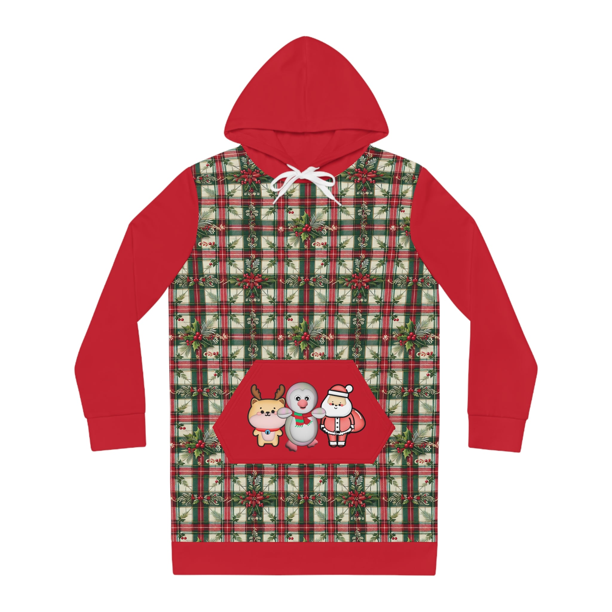 Christmas Pinguin Santa Claus Reindeer Hoodie Dress for Women, Holiday   Kawaii Heaven