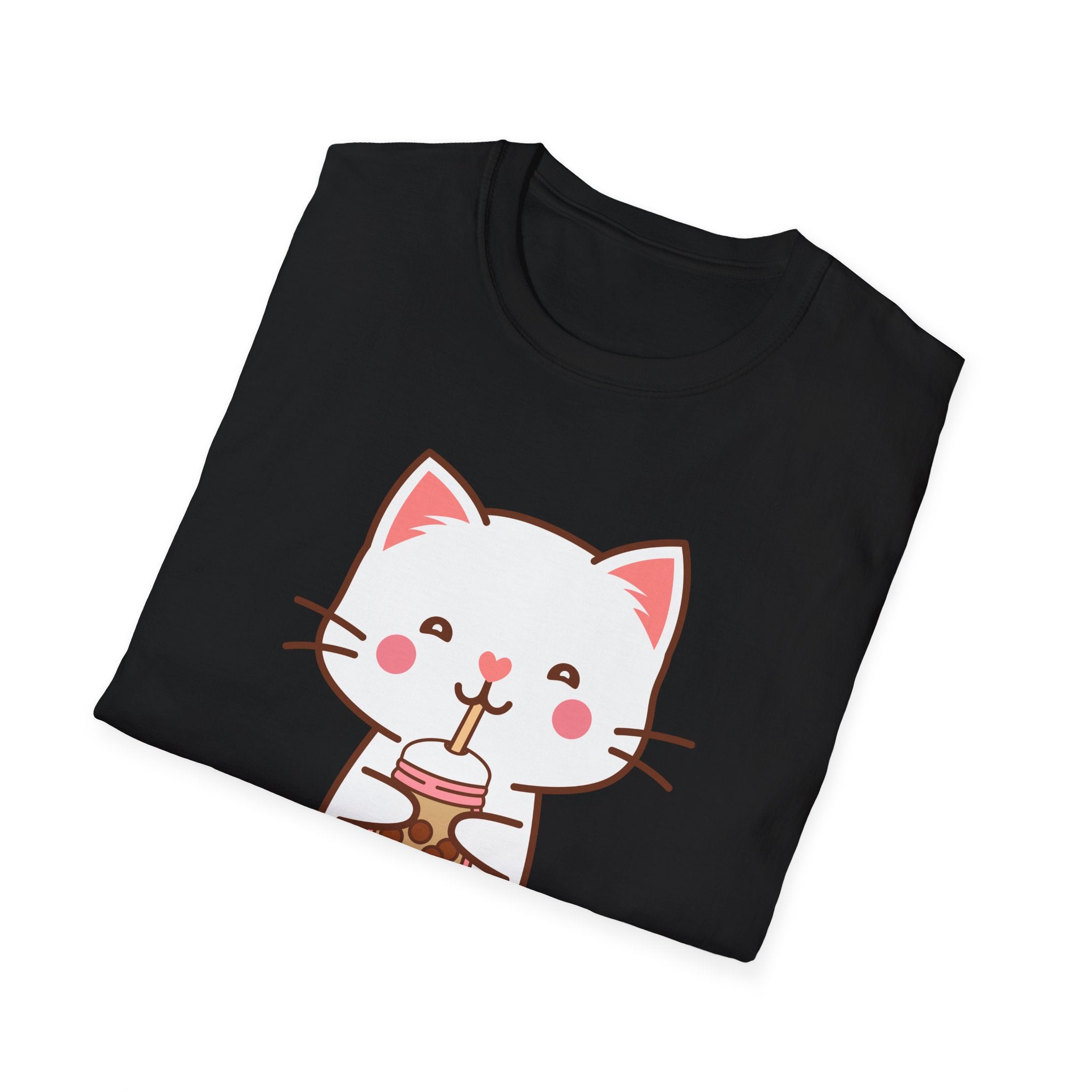 Cat Boba Tea Bubble Tea Anime Kawaii Neko Softstyle T-Shirt, Cute Japanese Kitty Drink Tee, Fun Cartoon Cat Lover Shirt, Trendy