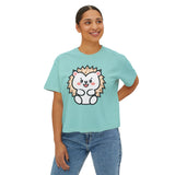 Kawaii Hedgehog Boxy Tee - Women's Graphic T-Shirt