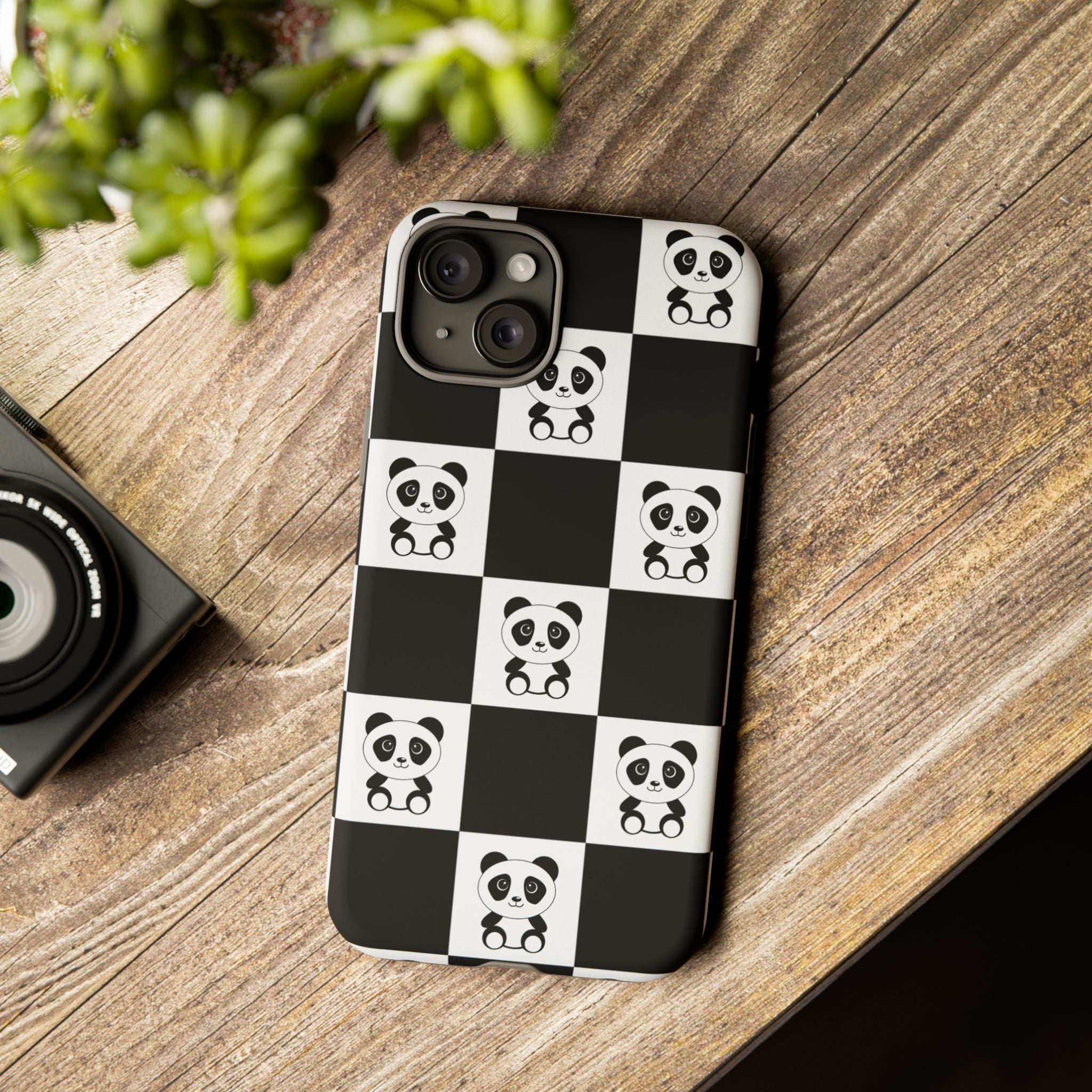 Panda Chessboard Tough Cases, Cute Panda Phone Covers, Chess Pattern iPhone Case, Board Games Phone Accessories, Animal Lover Tech