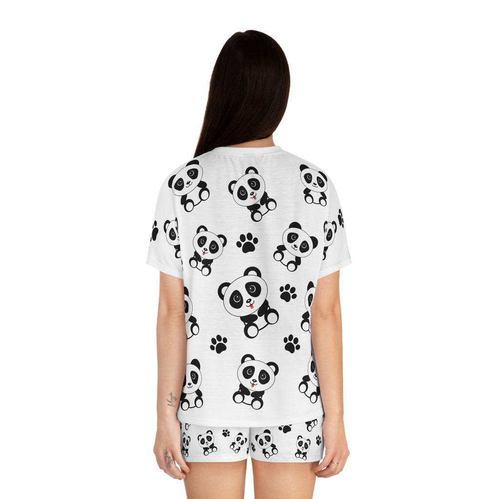 Cute Panda Pajama Set, Women's PJ Set with Kawaii Pandas, Panda Footprints, Matching Sleepwear, Loungewear, Gift for Her