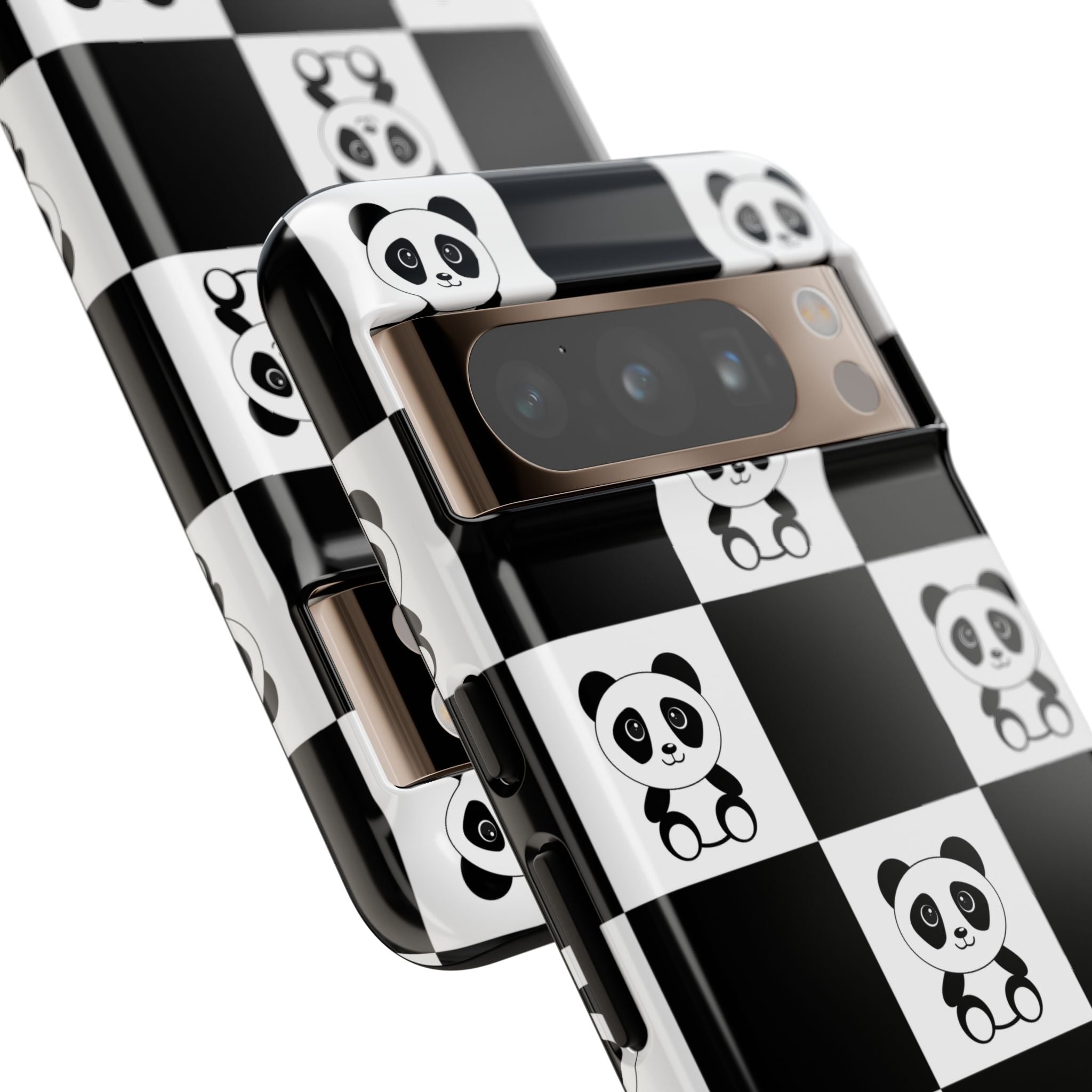 Panda Chessboard Tough Cases, Cute Panda Phone Covers, Chess Pattern iPhone Case, Board Games Phone Accessories, Animal Lover Tech
