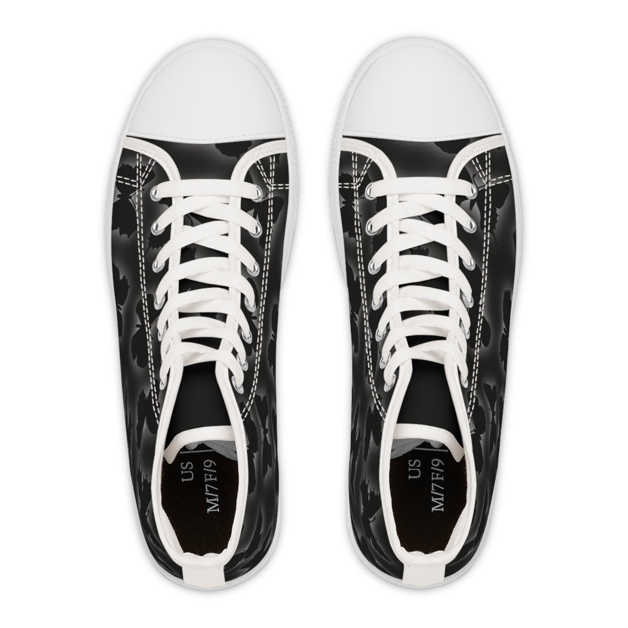 Glowing Butterflies High Top Sneakers, Women's Fashion Shoes, Unique Printed Sneakers, Trendy Footwear for Her, Butterfly Lover Gift