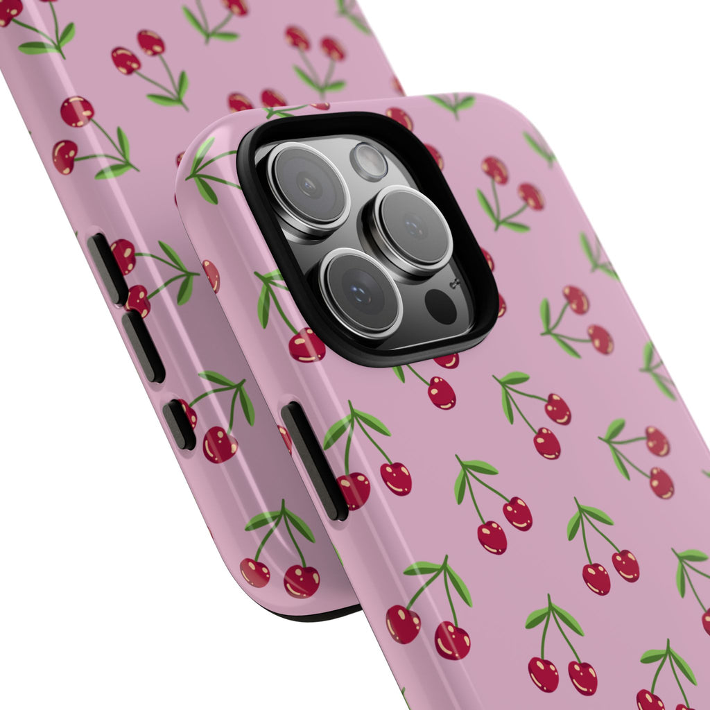 iPhone Cherry Pattern Phone Cases, Floral Tough Cover, Protective Smartphone Shell, Hard Case Gift for Her, Pretty Device Accessories