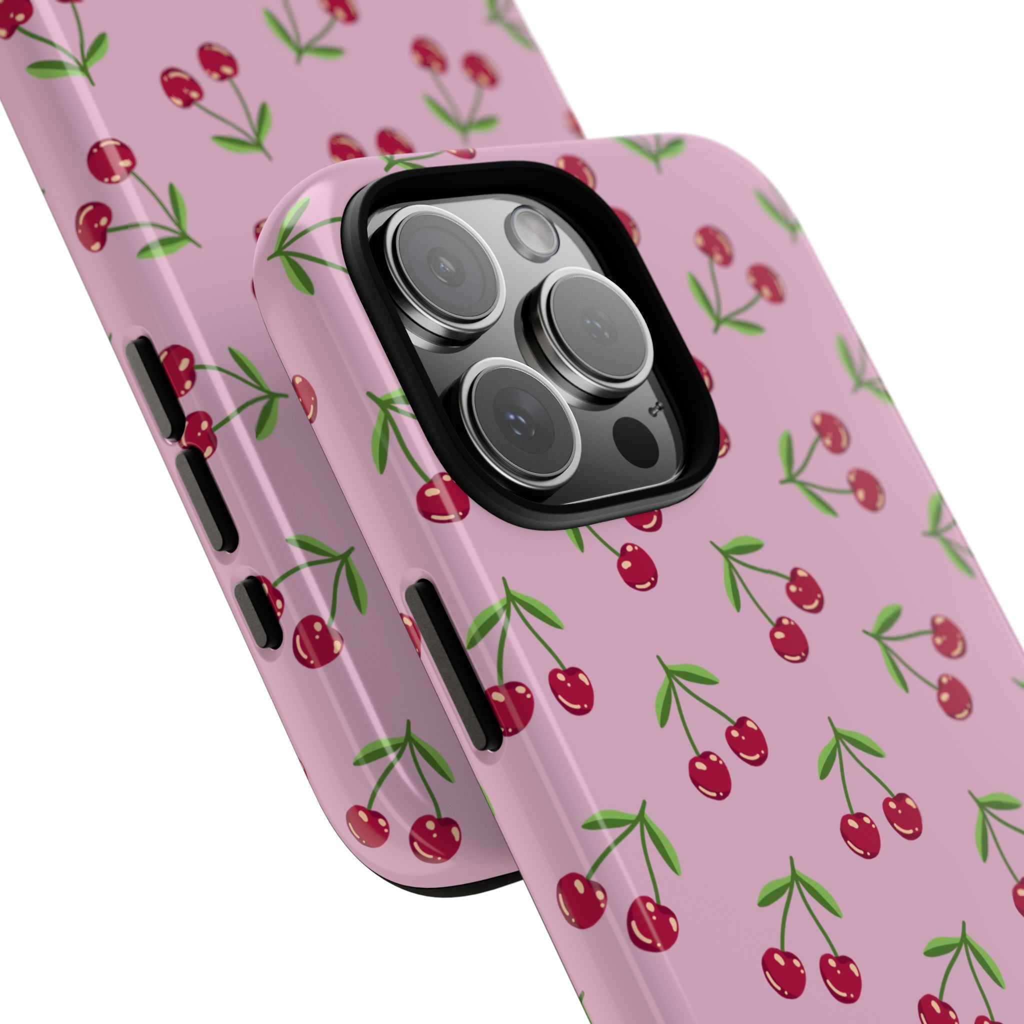 iPhone Cherry Pattern Phone Cases, Floral Tough Cover, Protective Smartphone Shell, Hard Case Gift for Her, Pretty Device Accessories