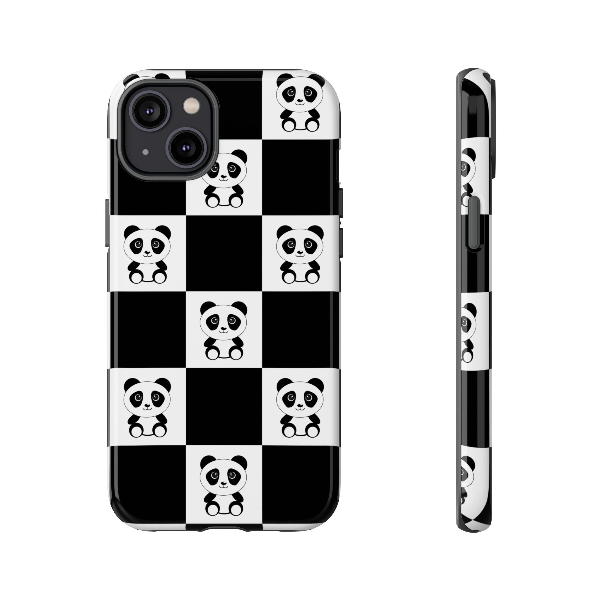 Panda Chessboard Tough Cases, Cute Panda Phone Covers, Chess Pattern iPhone Case, Board Games Phone Accessories, Animal Lover Tech