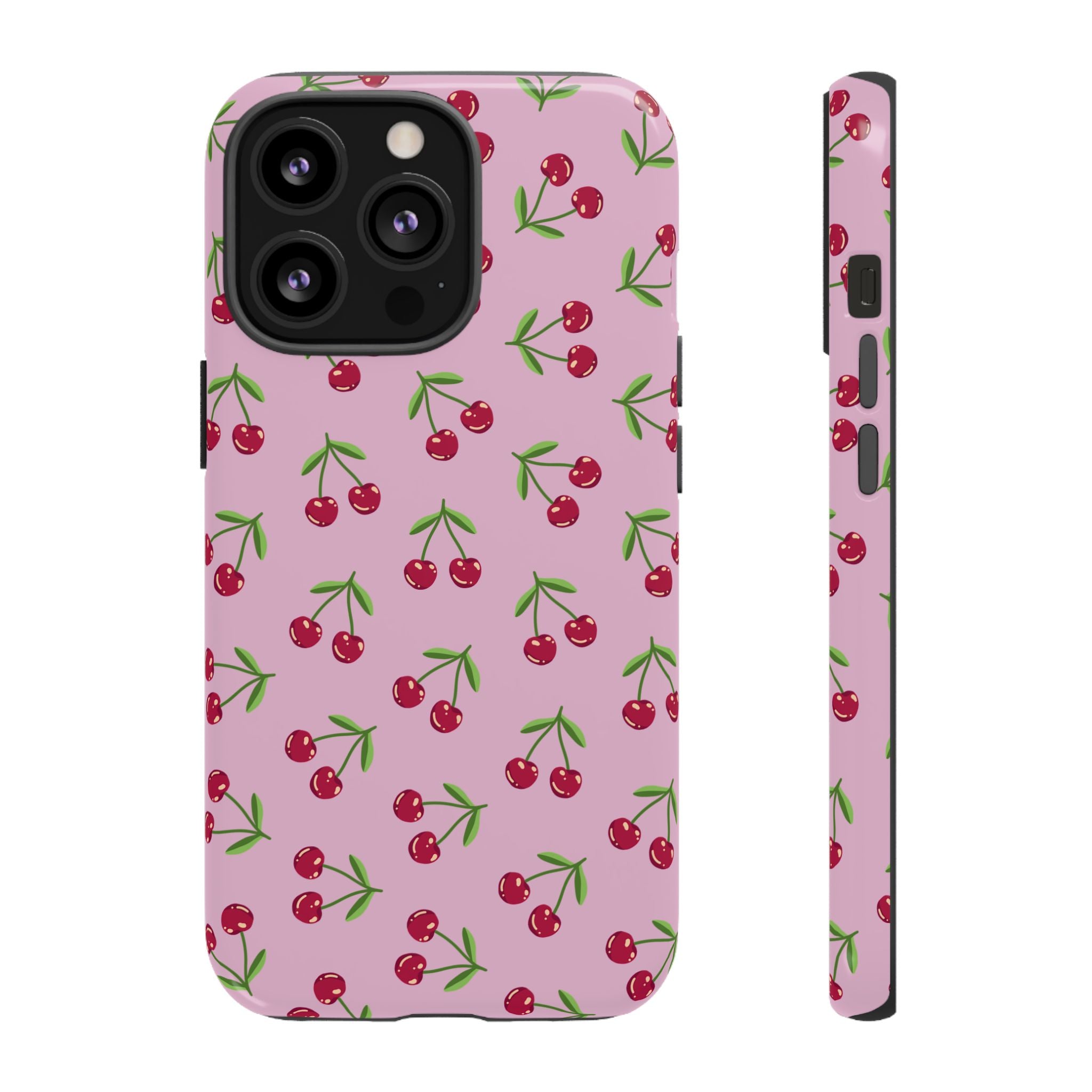 iPhone Cherry Pattern Phone Cases, Floral Tough Cover, Protective Smartphone Shell, Hard Case Gift for Her, Pretty Device Accessories