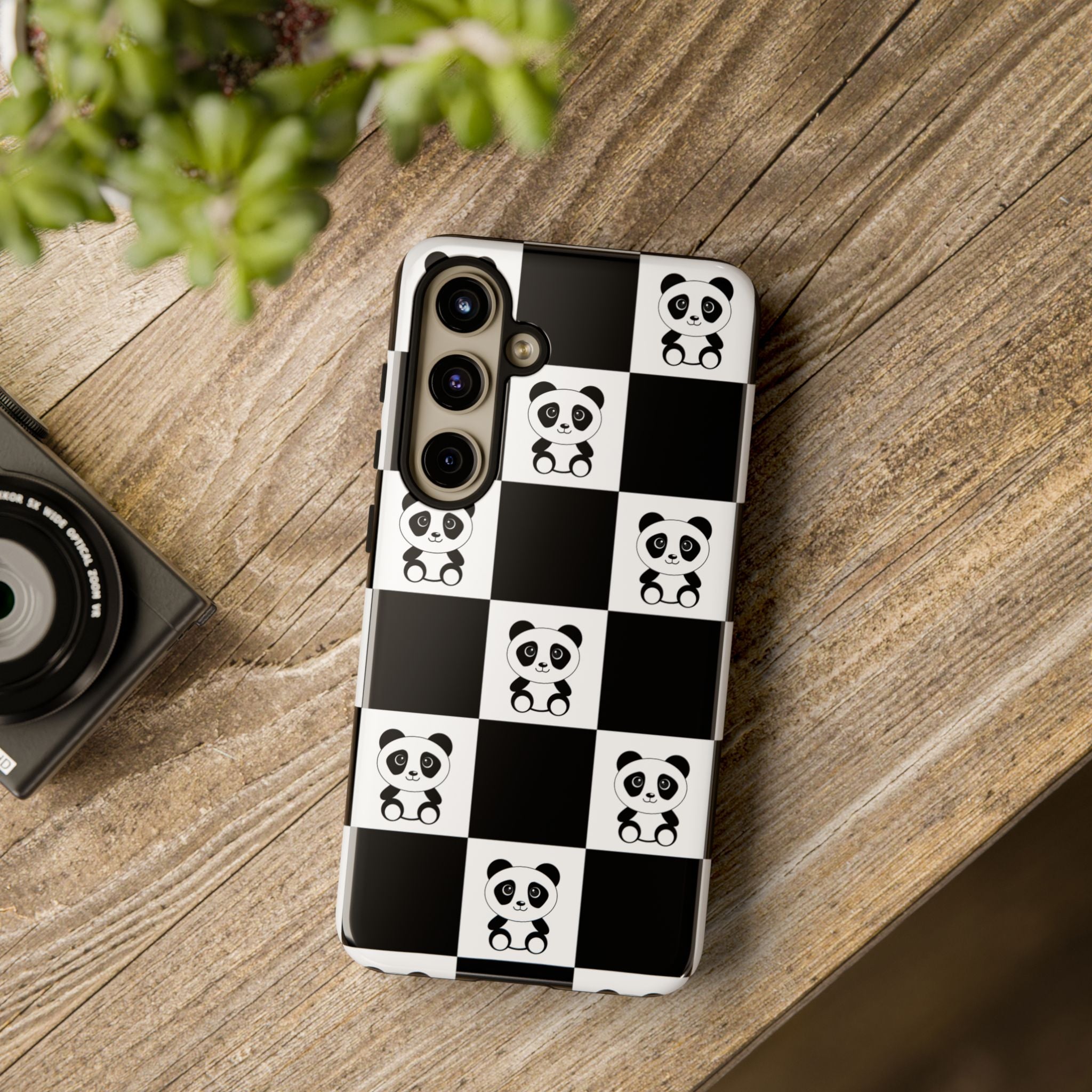 Panda Chessboard Tough Cases, Cute Panda Phone Covers, Chess Pattern iPhone Case, Board Games Phone Accessories, Animal Lover Tech