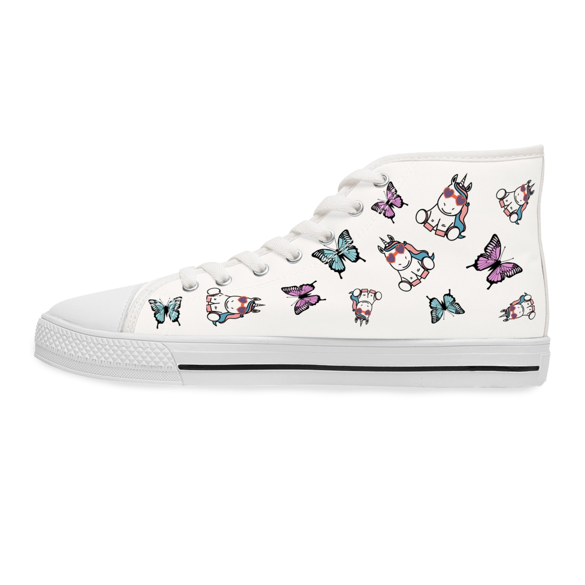Kawaii Unicorn Women's High Top Sneakers, Cute Sneaker Shoes, Magical Fairy Tale Unicorn Footwear, Gift for Unicorn Lovers, Unicorn