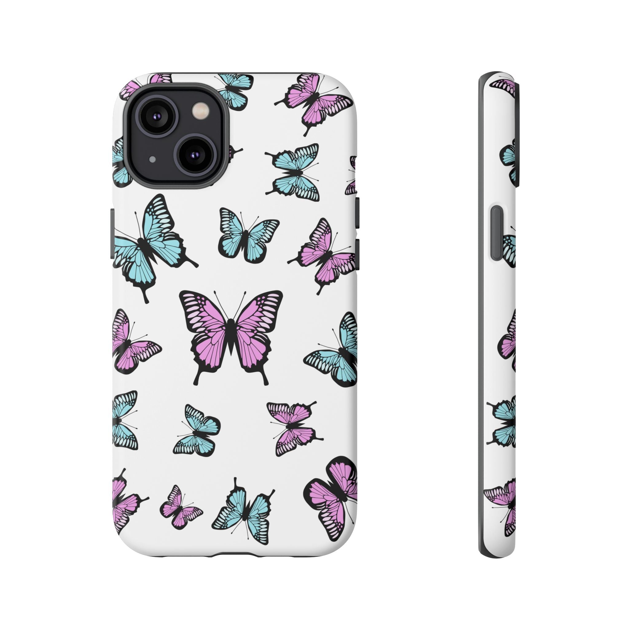 Butterfly Pattern White Background Phone Cases, Protective Cover, Strong Cases, Impact Resistant, Floral Design, Unique Gifts