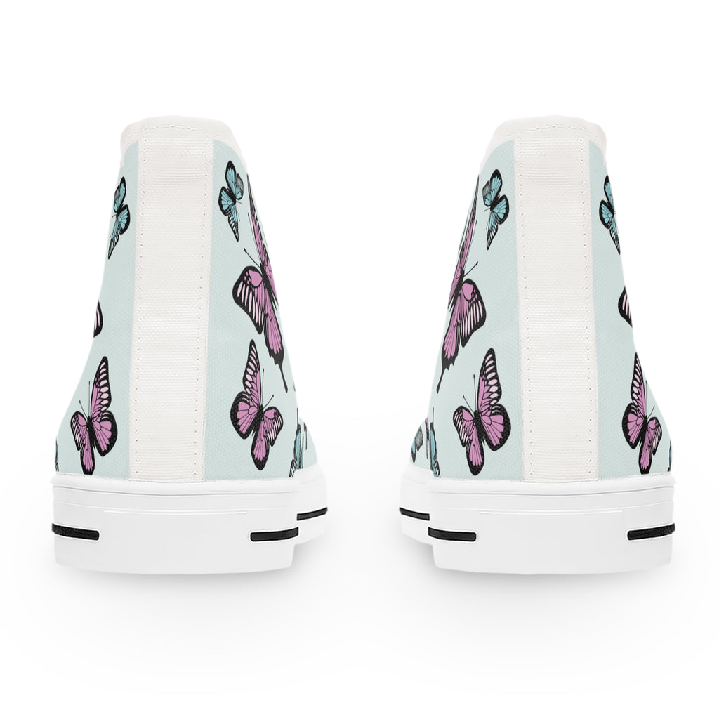 Butterfly High Top Sneakers, Light Blue Women's Shoes, Unique Sneaker Gift, Trendy Tennis Shoes, Custom Sneaker Design, Stylish Fashion
