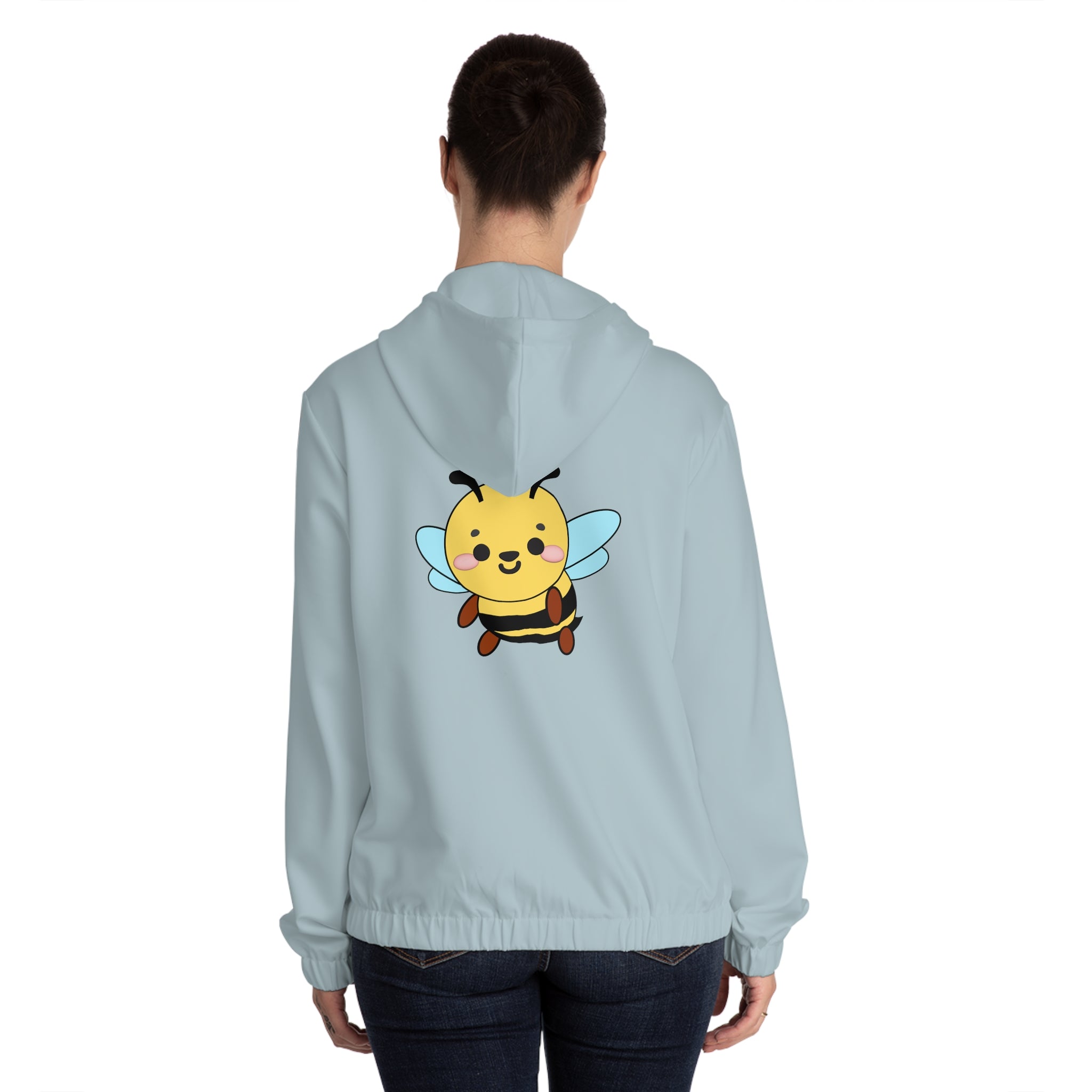 Kawaii Bee Full-Zip Hoodie, Women's Jacket, Cute Animal Sweatshirt, Bee Lover Gift, Zip-Up Hooded Jacket