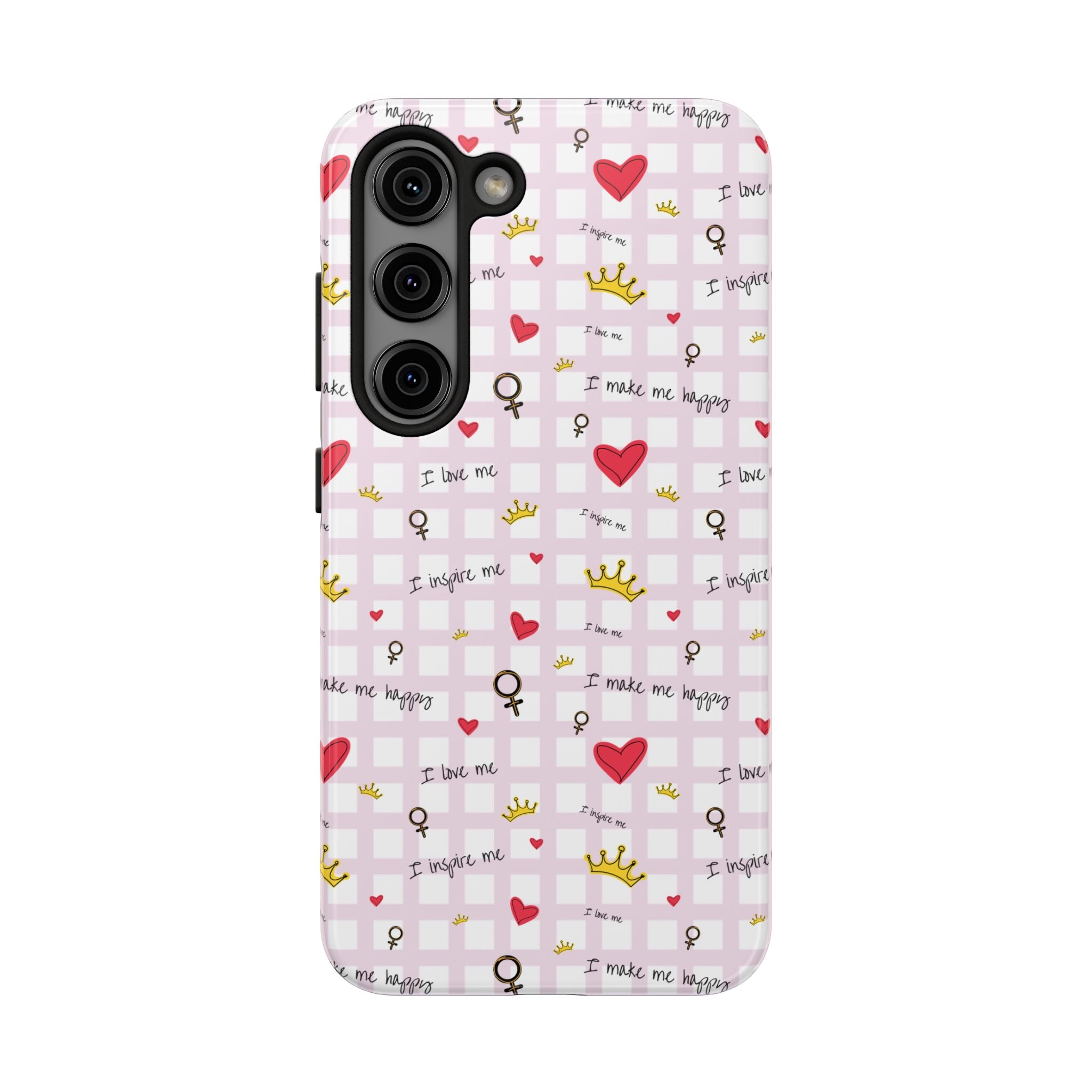 Cozy Hearts & Crowns Phone Case, Heart Design Protective Phone Cover, Crown Pattern Tough Case, Girly Phone Accessories, Valentine's Day