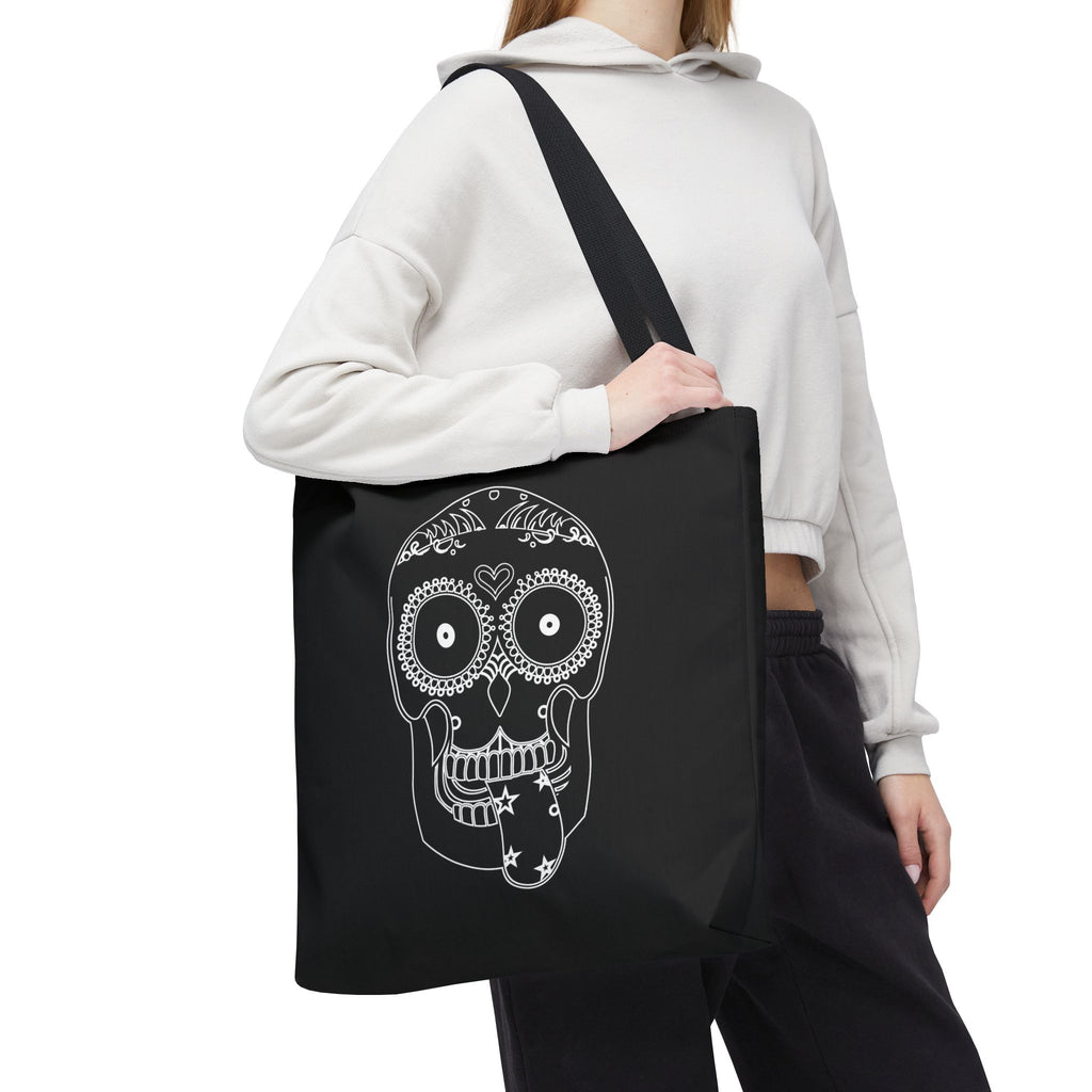 Gothic Skull Tote Bag, Halloween Bag, Spooky Shoulder Bag, Skull and Spider Grocery Tote, Gothic Handbag, Creepy Skull Purse