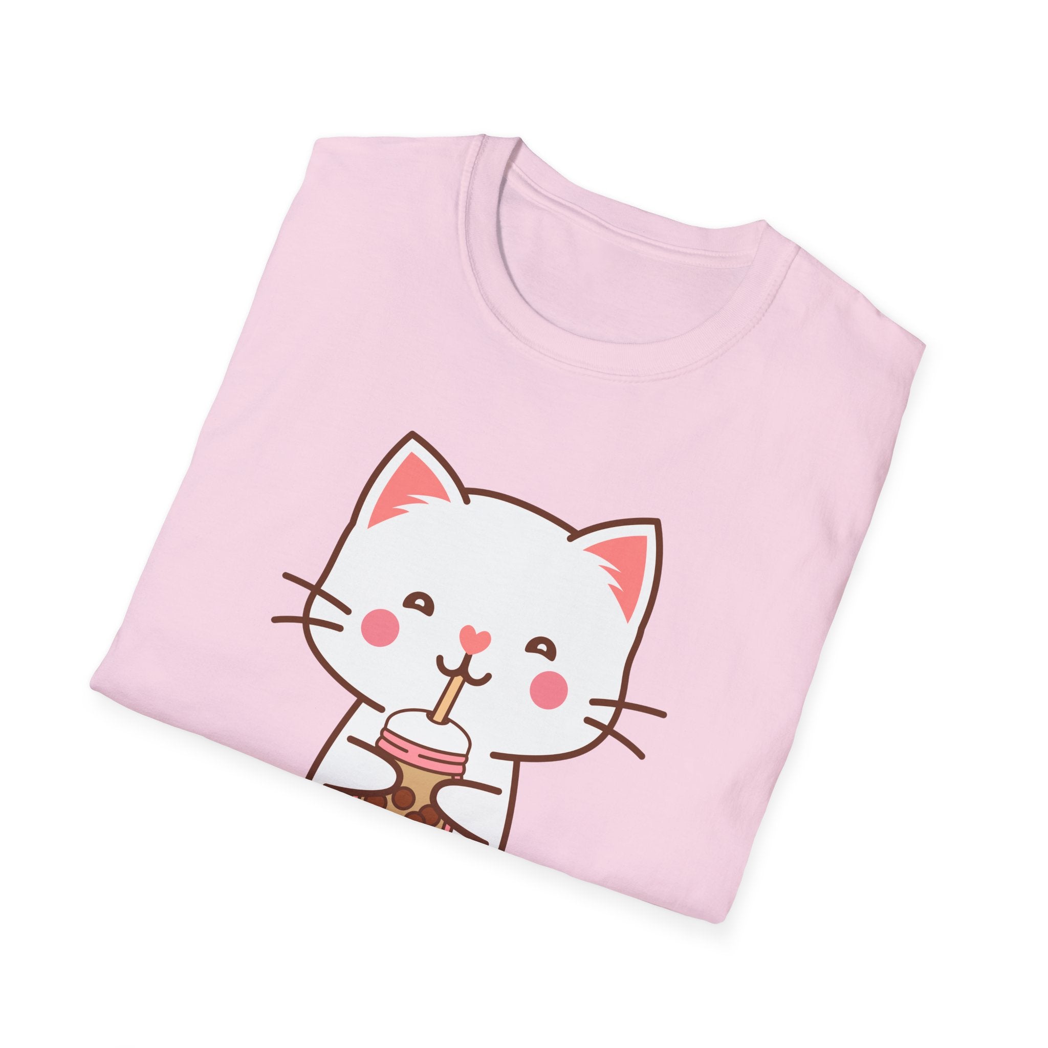 Cat Boba Tea Bubble Tea Anime Kawaii Neko Softstyle T-Shirt, Cute Japanese Kitty Drink Tee, Fun Cartoon Cat Lover Shirt, Trendy