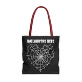 Gothic Spider Web Heart Tote Bag - Creepy Halloween Carryall, Black Widow Arachnid Shoulder Tote, Spooky Goth Shopping Bag, Punk Rock