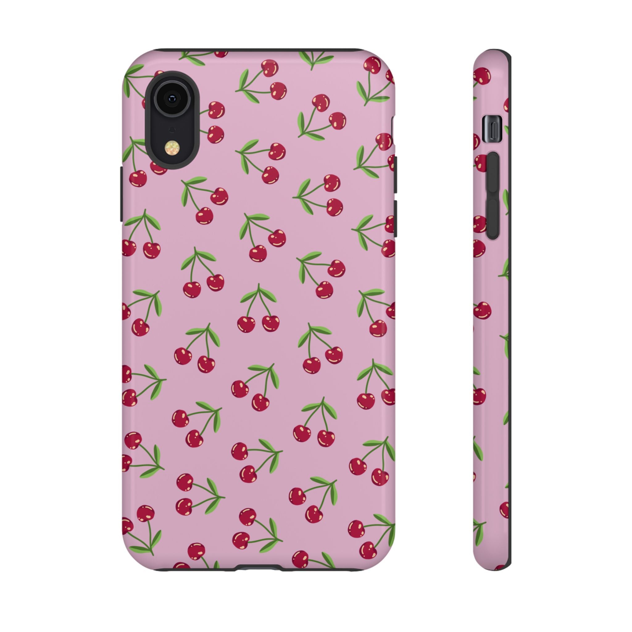 iPhone Cherry Pattern Phone Cases, Floral Tough Cover, Protective Smartphone Shell, Hard Case Gift for Her, Pretty Device Accessories