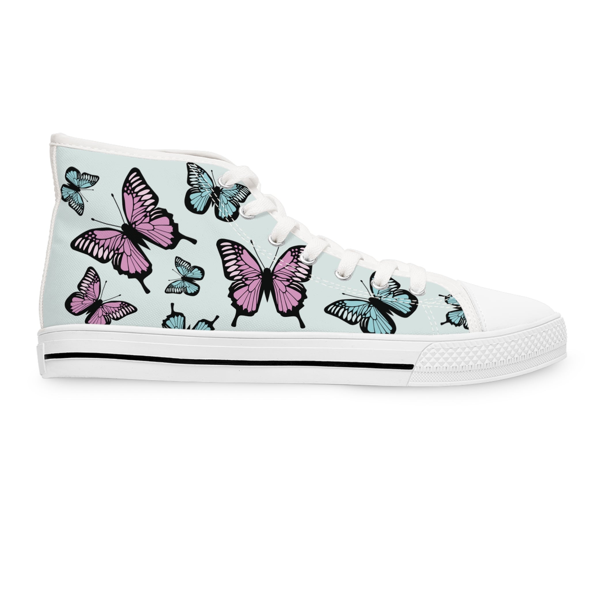 Butterfly High Top Sneakers, Light Blue Women's Shoes, Unique Sneaker Gift, Trendy Tennis Shoes, Custom Sneaker Design, Stylish Fashion