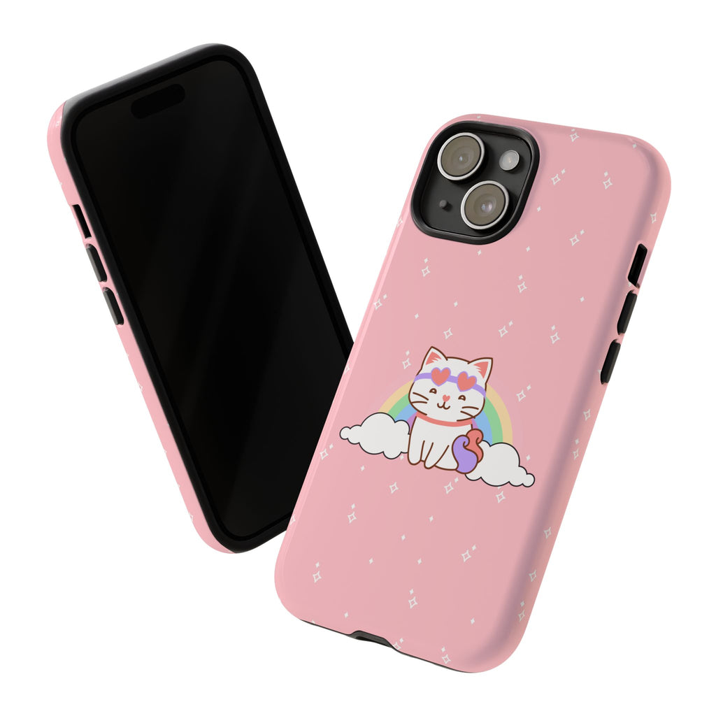 Kawaii Cat Rainbow Tough Cases, Cute Kitty Phone Cover, Protective Phone Case, Adorable Cat Lover Gift, Fun Rainbow Cat Phone Accessories