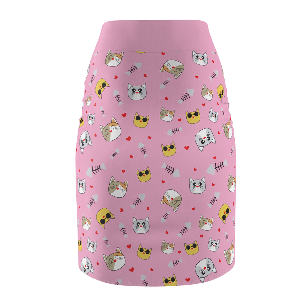 Cool Cats Pattern Pink Pencil Skirt, Women's Fashion, Cat Lover Gift, Office Attire, Trendy Skirt, Animal Print Skirt