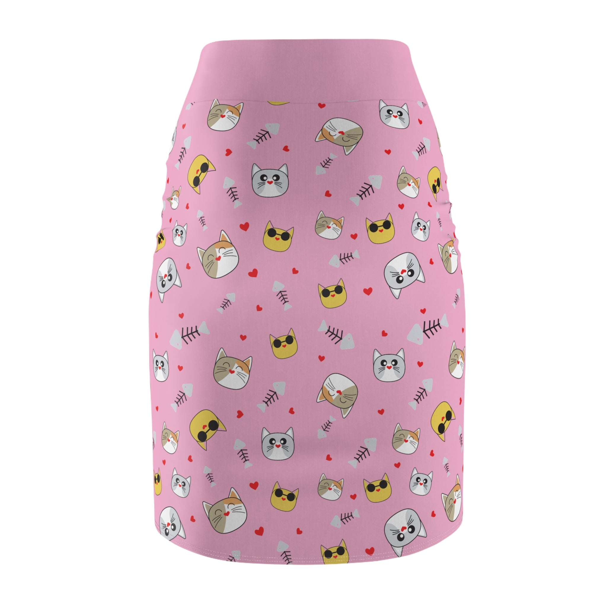 Cool Cats Pattern Pink Pencil Skirt, Women's Fashion, Cat Lover Gift, Office Attire, Trendy Skirt, Animal Print Skirt