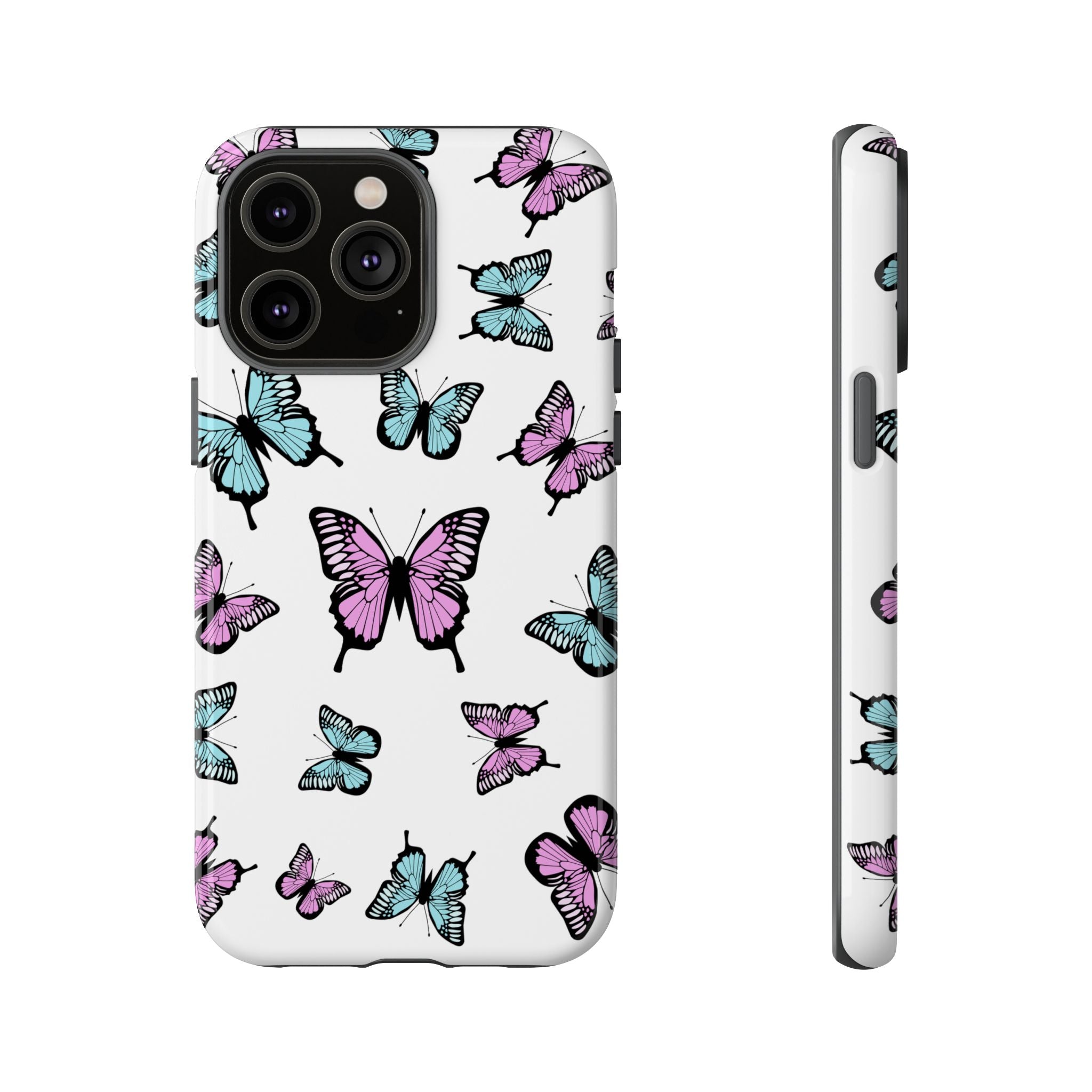Butterfly Pattern White Background Phone Cases, Protective Cover, Strong Cases, Impact Resistant, Floral Design, Unique Gifts