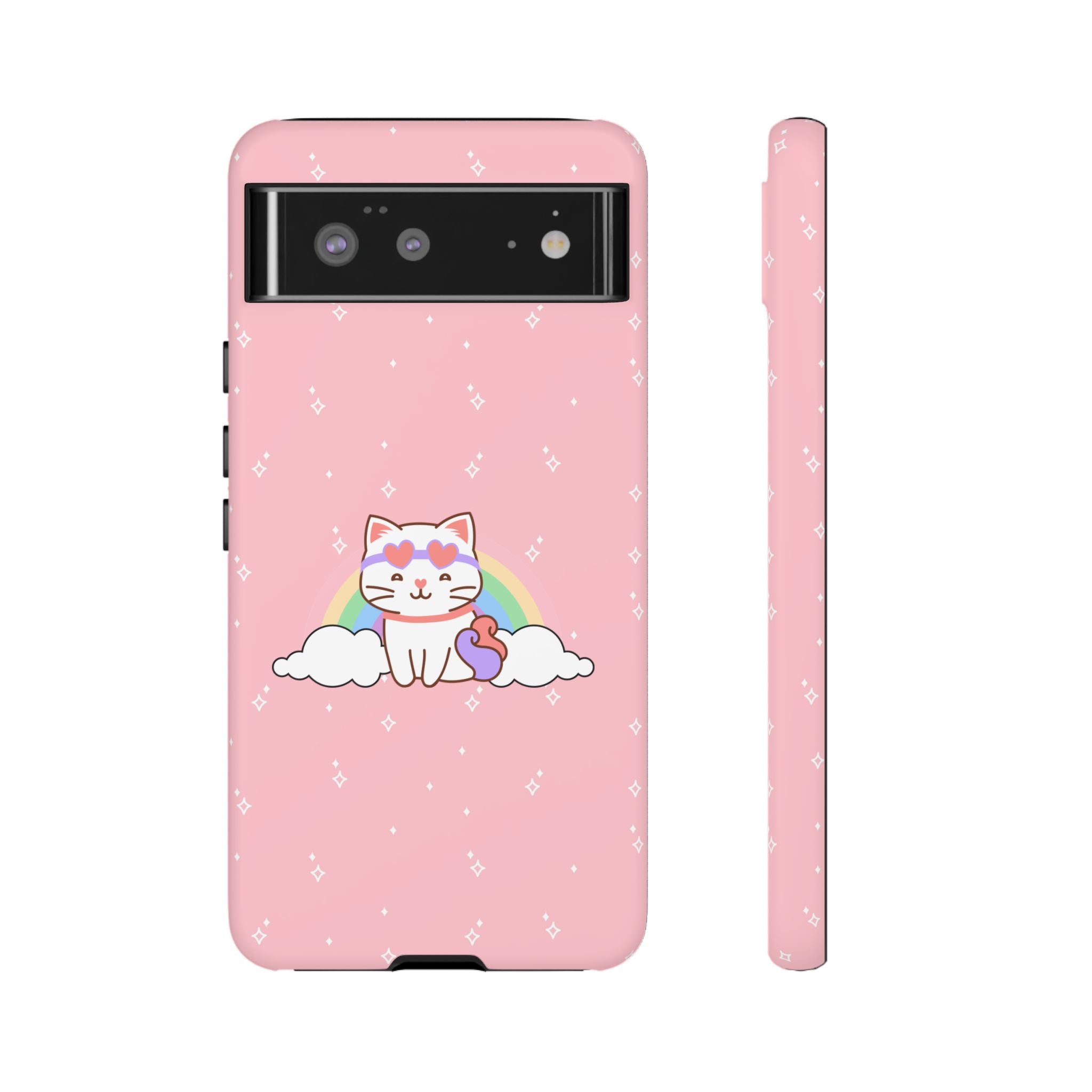 Kawaii Cat Rainbow Tough Cases, Cute Kitty Phone Cover, Protective Phone Case, Adorable Cat Lover Gift, Fun Rainbow Cat Phone Accessories