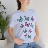 Butterflies Jersey Tee, Short Sleeve Unisex T-Shirt, Butterfly Print Shirt, Nature Lover Gift, Graphic Tee for Men and Women, Summer Top