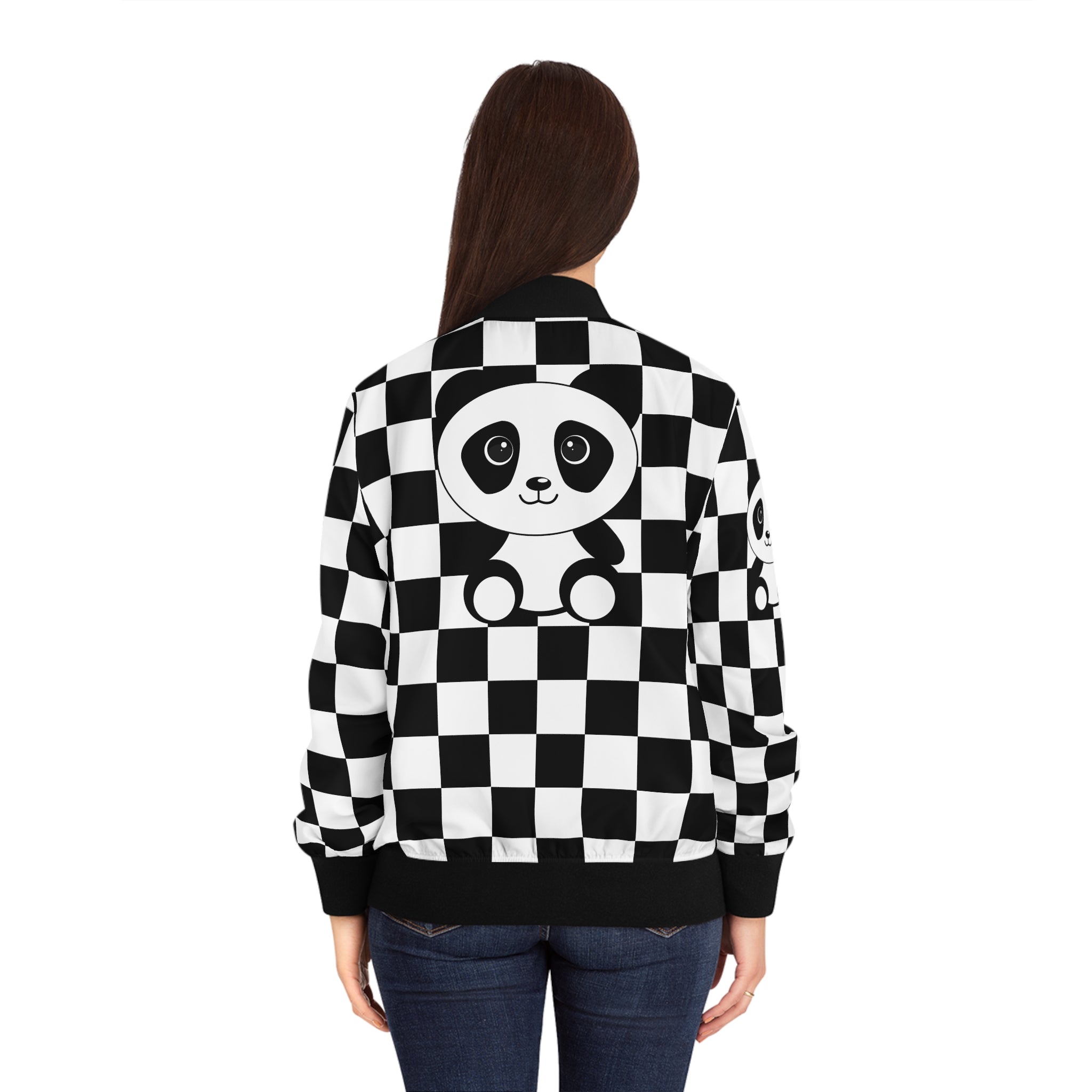 Pandas Chessboard Bomber Jacket