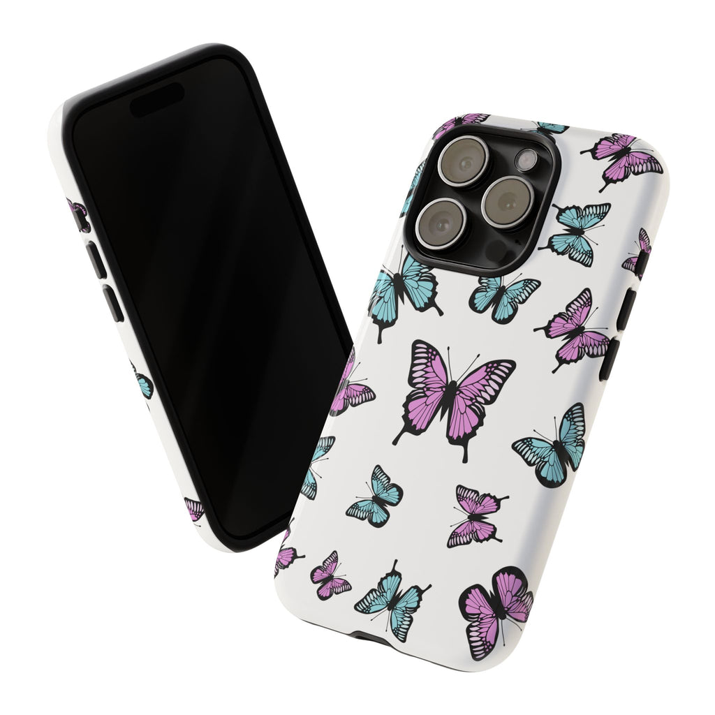 Butterfly Pattern White Background Phone Cases, Protective Cover, Strong Cases, Impact Resistant, Floral Design, Unique Gifts